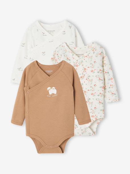 Lot de 2 bodies naissance manches longues cappuccino+rose pâle+vert sauge 1 - vertbaudet enfant 