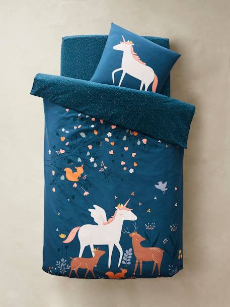 Parure housse de couette + taie d'oreiller enfant FORET ENCHANTEE BLEU 2 - vertbaudet enfant 