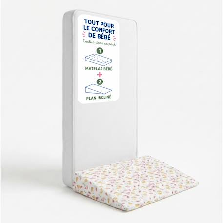 Pack matelas bébé 60x120 cm + plan incliné coton sweety - confort souple et position idéale Bleu+Rose 7 - vertbaudet enfant 