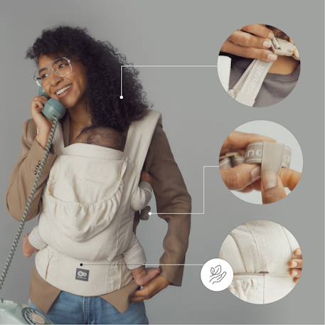 Porte-Bébé Ergonomique Kinderkraft ELARA en Lin et Coton avec Panneau Réglable, Capuche Amovible et 2 Positions Beige 4 - vertbaudet enfant 