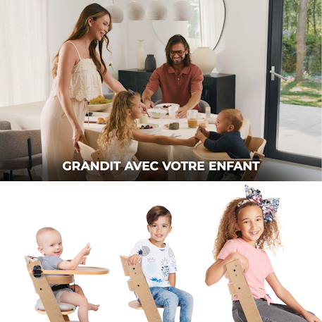 Chaise haute bois 3 en 1 reglable avec harnais, évolutive, réglable Beige+Blanc+Blanc/bois+Bois naturel+Gris+Gris / bois+Marron+Noir 38 - vertbaudet enfant 