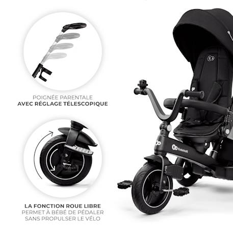 Tricycle Évolutif Kinderkraft EASYTWIST 5 en 1 avec Siège Rotatif 360°, Roues PU Increvables et Capote UPF50+ Beige+Gris+Noir+Vert 15 - vertbaudet enfant 