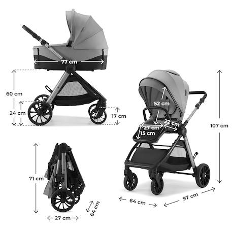 Poussette 3 en 1 Kinderkraft VESTO 2 système de voyage, siège auto mink pro 2, assise réversible, suspension 4 roues Gris+Noir 6 - vertbaudet enfant 