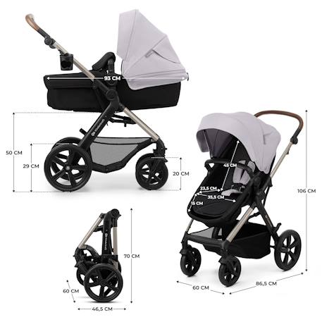 Poussette 3 en 1 Kinderkraft MOOV 2 AIR avec Siège 2 en 1 Transformable, Roues Gonflables et MINK PRO i-Size Inclus Beige+Gris+Gris anthracite+Noir 12 - vertbaudet enfant 