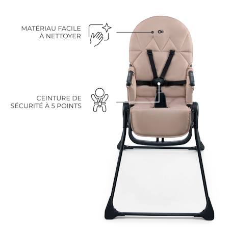 Chaise Haute Bébé Kinderkraft BINCI pliable et compacte avec plateau réglable, harnais 5 points et repose-pieds Beige+Grey+Light grey 5 - vertbaudet enfant 