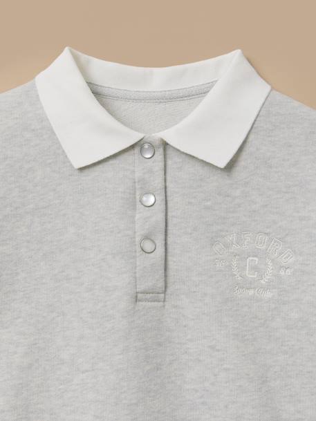 Sweat polo brodé fille Gris chine clair 3 - vertbaudet enfant 