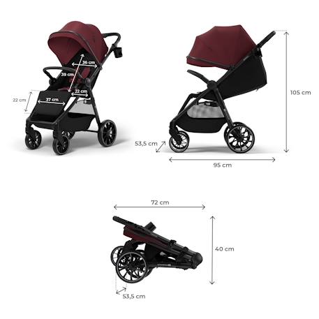 oussette Kinderkraft GRANDE 2 avec Grandes Roues Amorties, Dossier Inclinable, Pliage à Une Main CLICK&FOLD Rapide Beige+Gris+Noir+Rouge+Vert 24 - vertbaudet enfant 