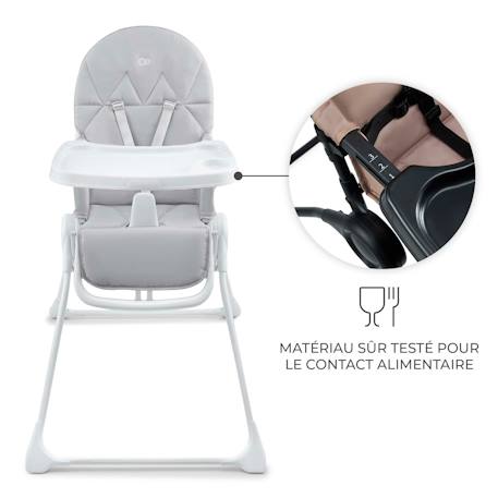 Chaise Haute Bébé Kinderkraft BINCI pliable et compacte avec plateau réglable, harnais 5 points et repose-pieds Beige+Grey+Light grey 16 - vertbaudet enfant 
