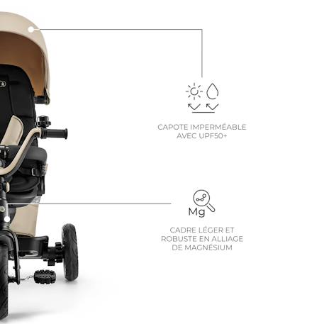 Tricycle Évolutif Kinderkraft EASYTWIST 5 en 1 avec Siège Rotatif 360°, Roues PU Increvables et Capote UPF50+ Beige+Gris+Noir+Vert 4 - vertbaudet enfant 