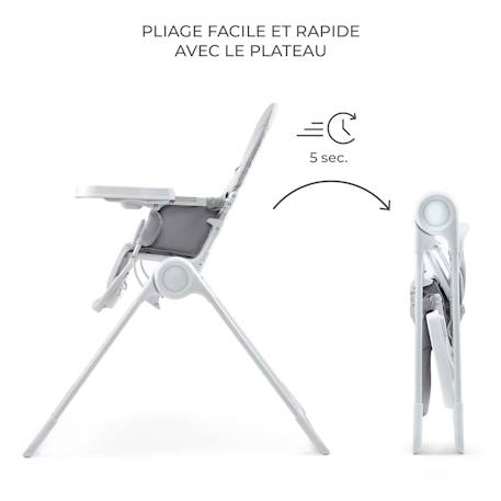 Chaise Haute Bébé Kinderkraft BINCI pliable et compacte avec plateau réglable, harnais 5 points et repose-pieds Beige+Grey+Light grey 14 - vertbaudet enfant 