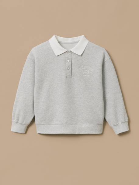 Fille-Pull, gilet, sweat-Sweat polo brodé fille