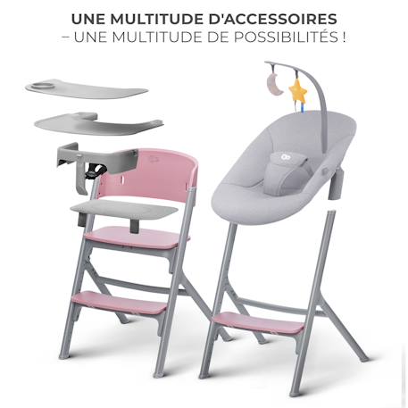 Chaise Haute Évolutive Kinderkraft LIVY 4 en 1 avec Transat Bébé, Assise Réglable, Repose-Pieds Ajustable et Charge 110 kg Gris+Rose+vert 10 - vertbaudet enfant 