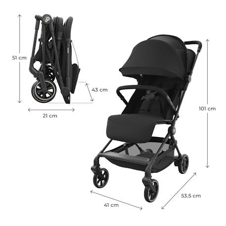 Poussette cabine ultralégère NEBO pliage une main format avion iata dossier inclinable Beige+Gris+Noir 18 - vertbaudet enfant 