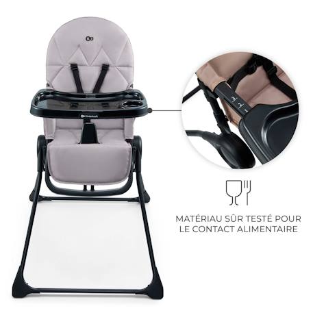 Chaise Haute Bébé Kinderkraft BINCI pliable et compacte avec plateau réglable, harnais 5 points et repose-pieds Beige+Grey+Light grey 10 - vertbaudet enfant 
