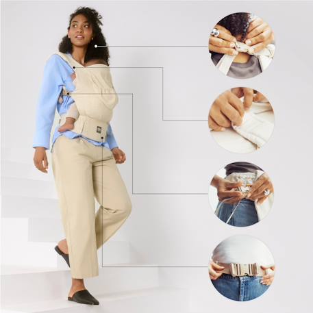 Porte-Bébé Ergonomique Kinderkraft ELARA en Lin et Coton avec Panneau Réglable, Capuche Amovible et 2 Positions Beige 2 - vertbaudet enfant 