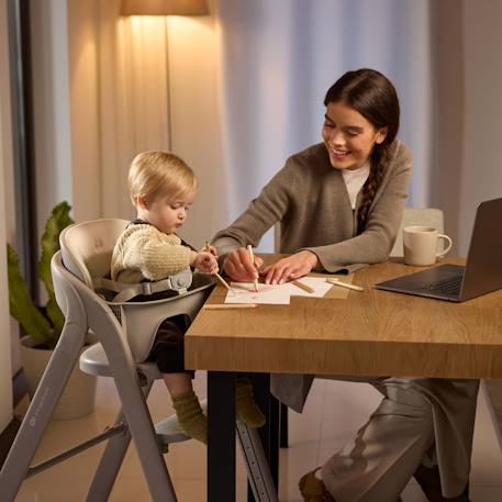 Chaise haute 3-en-1 TINO, pliable avec plateau et harnais 5 points, réglable, facile à nettoyer, compacte, évolutive Beige+Grey 8 - vertbaudet enfant 