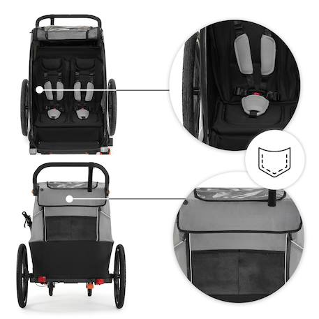 Remorque Vélo et Poussette 2 en 1 Kinderkraft NAVA WALK avec Roues Gonflables, Dossier Inclinable et Pliage Compact Grey 5 - vertbaudet enfant 