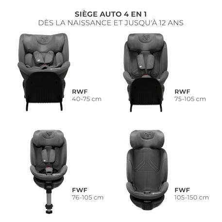 Siège Auto Kinderkraft XRIDER 2 i-Size avec Rotation 360°, ISOFIX, SPS+, H-GUARD+, EASY GROW et Jambe de Force Gris+Noir+Vert 2 - vertbaudet enfant 