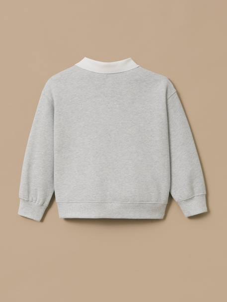 Sweat polo brodé fille Gris chine clair 2 - vertbaudet enfant 