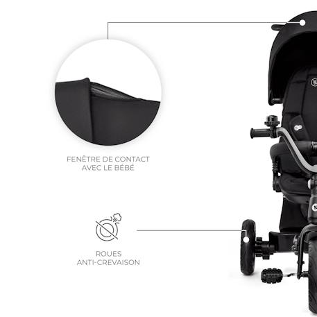 Tricycle Évolutif Kinderkraft EASYTWIST 5 en 1 avec Siège Rotatif 360°, Roues PU Increvables et Capote UPF50+ Beige+Gris+Noir+Vert 16 - vertbaudet enfant 
