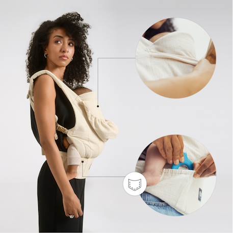 Porte-Bébé Ergonomique Kinderkraft ELARA en Lin et Coton avec Panneau Réglable, Capuche Amovible et 2 Positions Beige 3 - vertbaudet enfant 