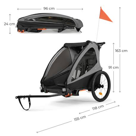 Remorque Vélo et Poussette 2 en 1 Kinderkraft NAVA WALK avec Roues Gonflables, Dossier Inclinable et Pliage Compact Grey 6 - vertbaudet enfant 
