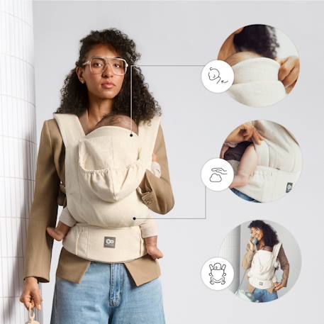 Porte-Bébé Ergonomique Kinderkraft ELARA en Lin et Coton avec Panneau Réglable, Capuche Amovible et 2 Positions Beige 5 - vertbaudet enfant 