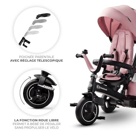 Tricycle Évolutif Kinderkraft EASYTWIST 5 en 1 avec Siège Rotatif 360°, Roues PU Increvables et Capote UPF50+ Beige+Gris+Noir+Rose+Vert 21 - vertbaudet enfant 