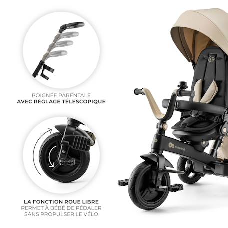 Tricycle Évolutif Kinderkraft EASYTWIST 5 en 1 avec Siège Rotatif 360°, Roues PU Increvables et Capote UPF50+ Beige+Gris+Noir+Vert 5 - vertbaudet enfant 