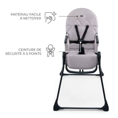 Chaise Haute Bébé Kinderkraft BINCI pliable et compacte avec plateau réglable, harnais 5 points et repose-pieds Beige+Grey+Light grey 11 - vertbaudet enfant 