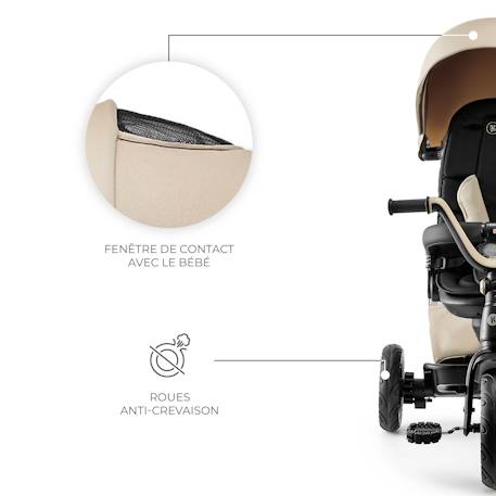 Tricycle Évolutif Kinderkraft EASYTWIST 5 en 1 avec Siège Rotatif 360°, Roues PU Increvables et Capote UPF50+ Beige+Gris+Noir+Vert 3 - vertbaudet enfant 