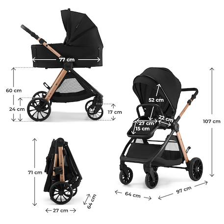 Poussette 3 en 1 Kinderkraft VESTO 2 système de voyage, siège auto mink pro 2, assise réversible, suspension 4 roues Gris+Noir 12 - vertbaudet enfant 