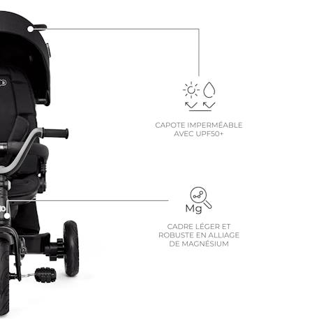Tricycle Évolutif Kinderkraft EASYTWIST 5 en 1 avec Siège Rotatif 360°, Roues PU Increvables et Capote UPF50+ Beige+Gris+Noir+Vert 17 - vertbaudet enfant 