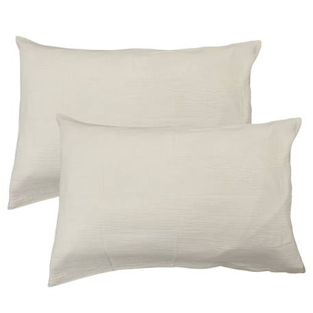 Set de 2 taies d'oreiller unies en coton, gaze de coton Bleu horizon+Caramel+Chocolat+Lichen+Naturel+Terre cuite 22 - vertbaudet enfant 