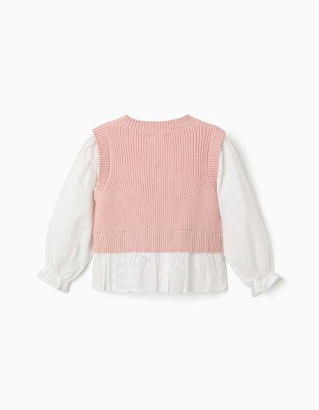 Pull bi-matière en maille et coton Rose clair 2 - vertbaudet enfant 