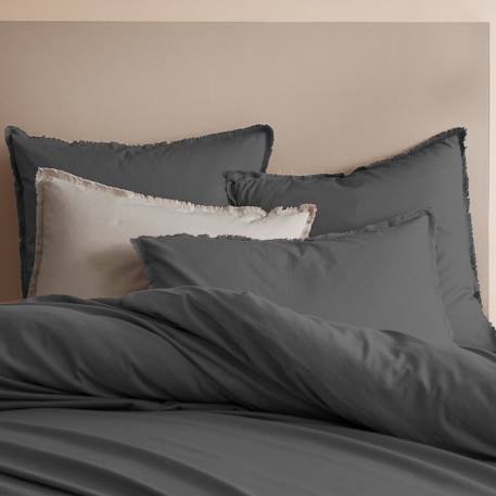 Set de 2 taies d'oreiller unies à franges, coton lavé Anthracite+Blanc+Bleu glacier+Bleu nuit+Caramel+Lichen+Lie de vin+Lin+Miel+Nude+Terre cuite 3 - vertbaudet enfant 