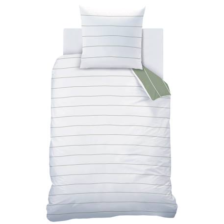Parure de lit imprimée 100% coton, stripes Grège+Lichen 11 - vertbaudet enfant 