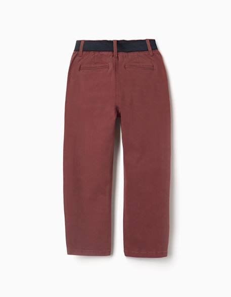 Pantalon chino en sergé à coupe droite avec bande élastique Marron 2 - vertbaudet enfant 