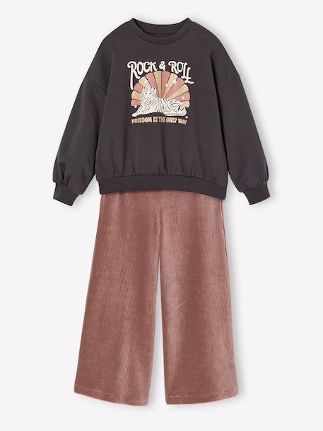 Ensemble fille sweat et pantalon anthracite+écru 1 - vertbaudet enfant 
