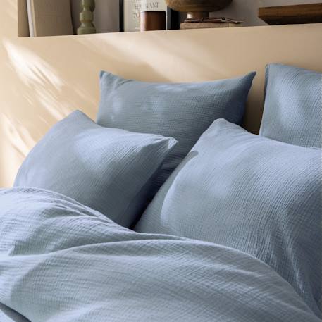 Set de 2 taies d'oreiller unies en coton, gaze de coton Bleu horizon+Bleu paon+Caramel+Chocolat+Lichen+Terre cuite 3 - vertbaudet enfant 