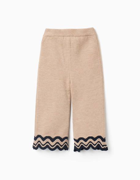 Pantalon en maille avec ourlet à rayures Beige 2 - vertbaudet enfant 