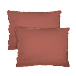 Linge de maison et décoration-Set de 2 taies d'oreiller unies à franges, coton lavé
