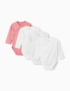 Bébé-Body-Lot de 4 bodies en coton, manches longues, boutons-pression, à fleurs/à rayures