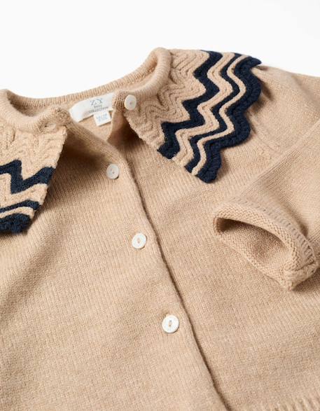 Cardigan en maille avec col à rayures Beige 3 - vertbaudet enfant 