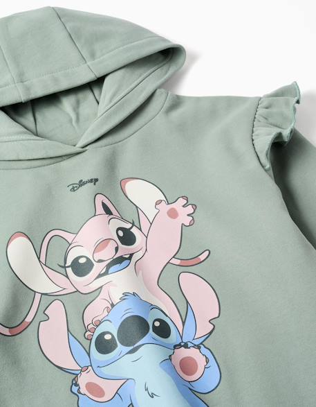 Sweat en coton peigné à capuche et imprimé stitch & angel Vert 3 - vertbaudet enfant 