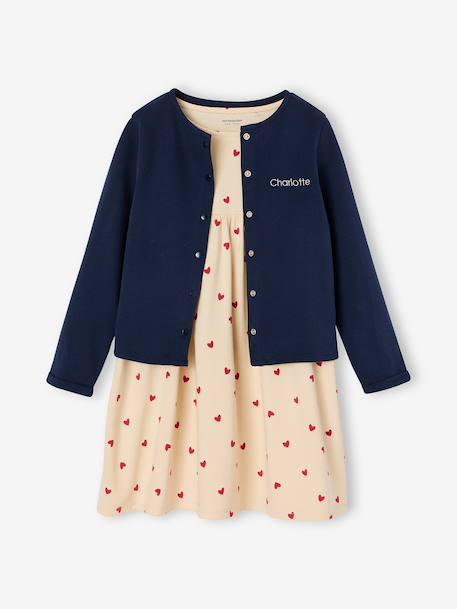 Ensemble fille cardigan et robe imprimée fleurs camel+marine+vert de gris 16 - vertbaudet enfant 