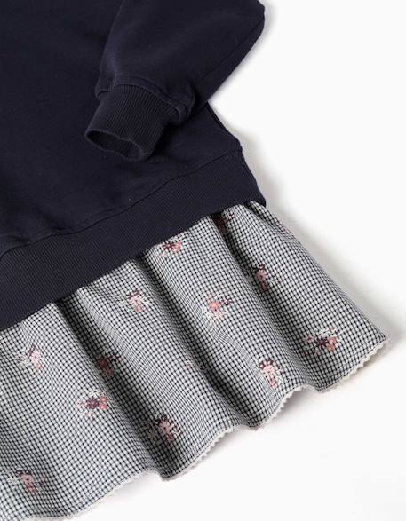 Robe bi-matière en coton avec motif vichy Bleu foncé 3 - vertbaudet enfant 