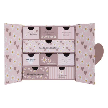 Coffret de naissance souvenirs 9 tiroirs - cilia Beige+Rose 9 - vertbaudet enfant 