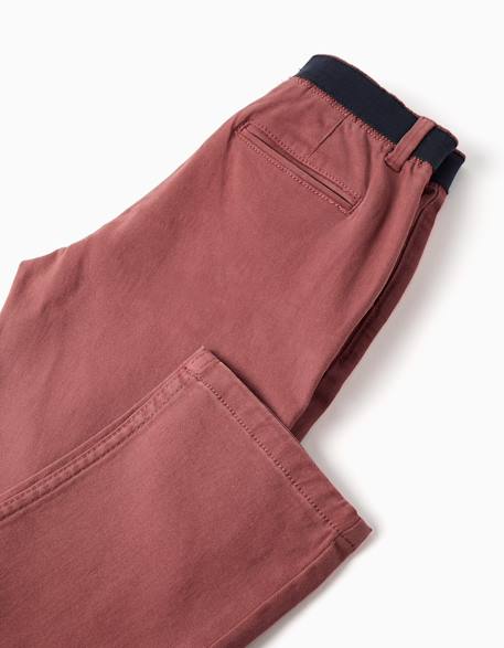Pantalon chino en sergé à coupe droite avec bande élastique Marron 4 - vertbaudet enfant 