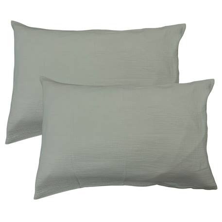 Set de 2 taies d'oreiller unies en coton, gaze de coton Bleu horizon+Bleu paon+Caramel+Chocolat+Lichen+Terre cuite 22 - vertbaudet enfant 